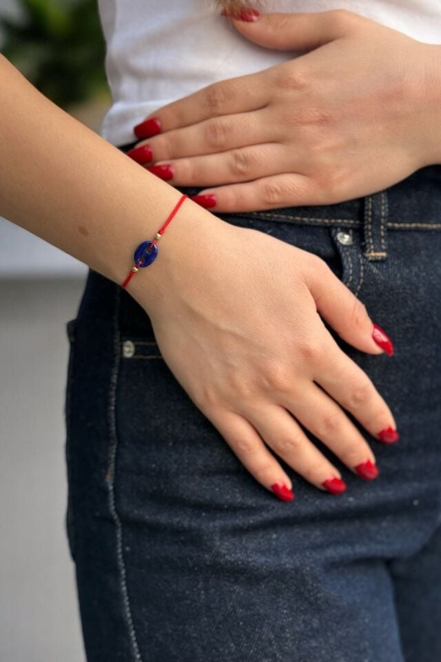14 AYAR KIRMIZI İPLİ DÜĞME MODEL LAPİS AZURİT TAŞLI BİLEKLİK