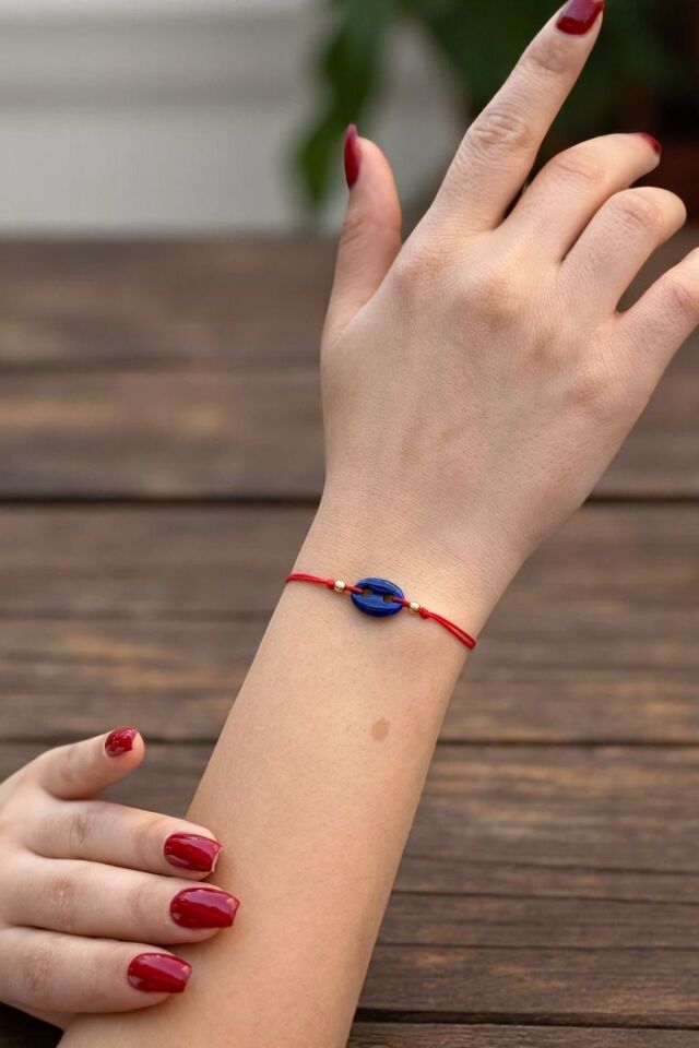 14 AYAR KIRMIZI İPLİ DÜĞME MODEL LAPİS AZURİT TAŞLI BİLEKLİK
