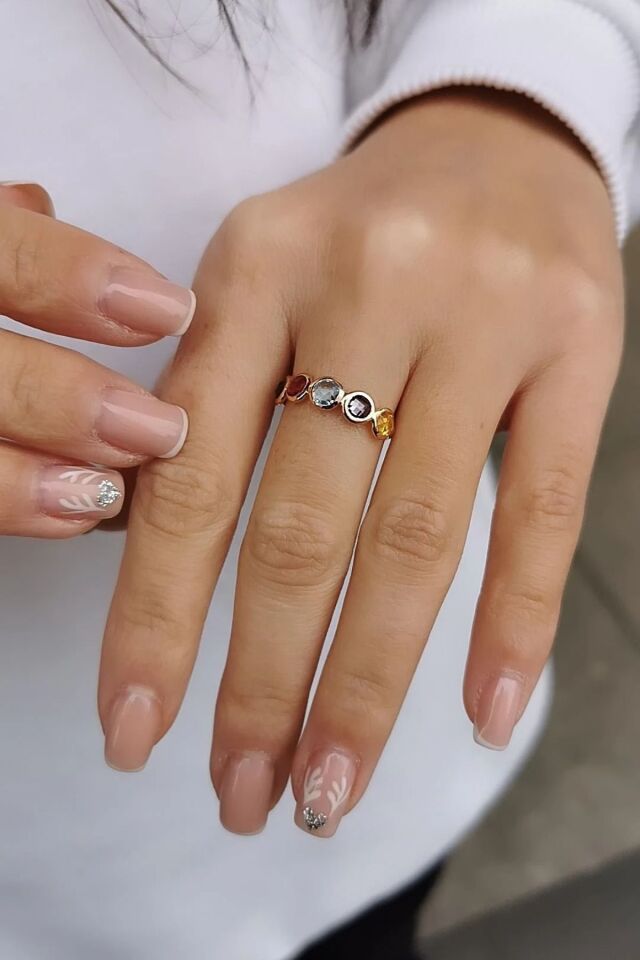 14 AYAR BEŞ RENKLİ TAŞLI ROSE RENGİ EL İŞİ ALTIN YÜZÜK