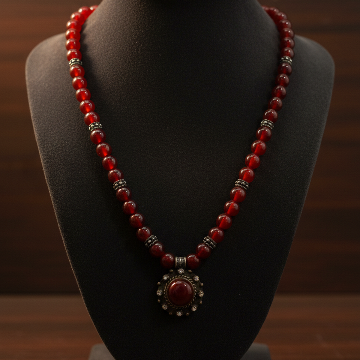 925 AYAR AKİK TAŞLI ANTİK GÜMÜŞ KOLYE