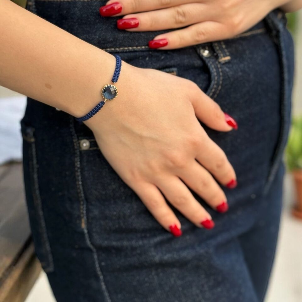 14 AYAR LACİVERT İPLİ LACİVERT TAŞLI BİLEKLİK