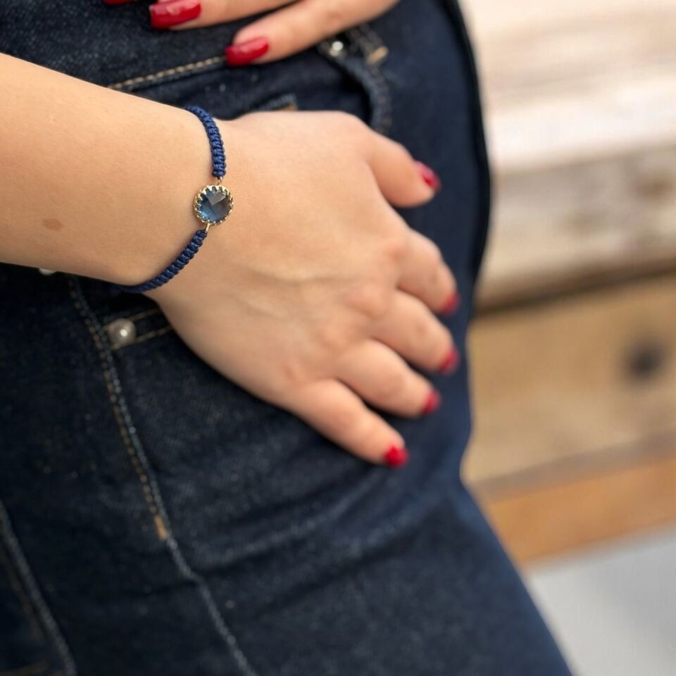 14 AYAR LACİVERT İPLİ LACİVERT TAŞLI BİLEKLİK