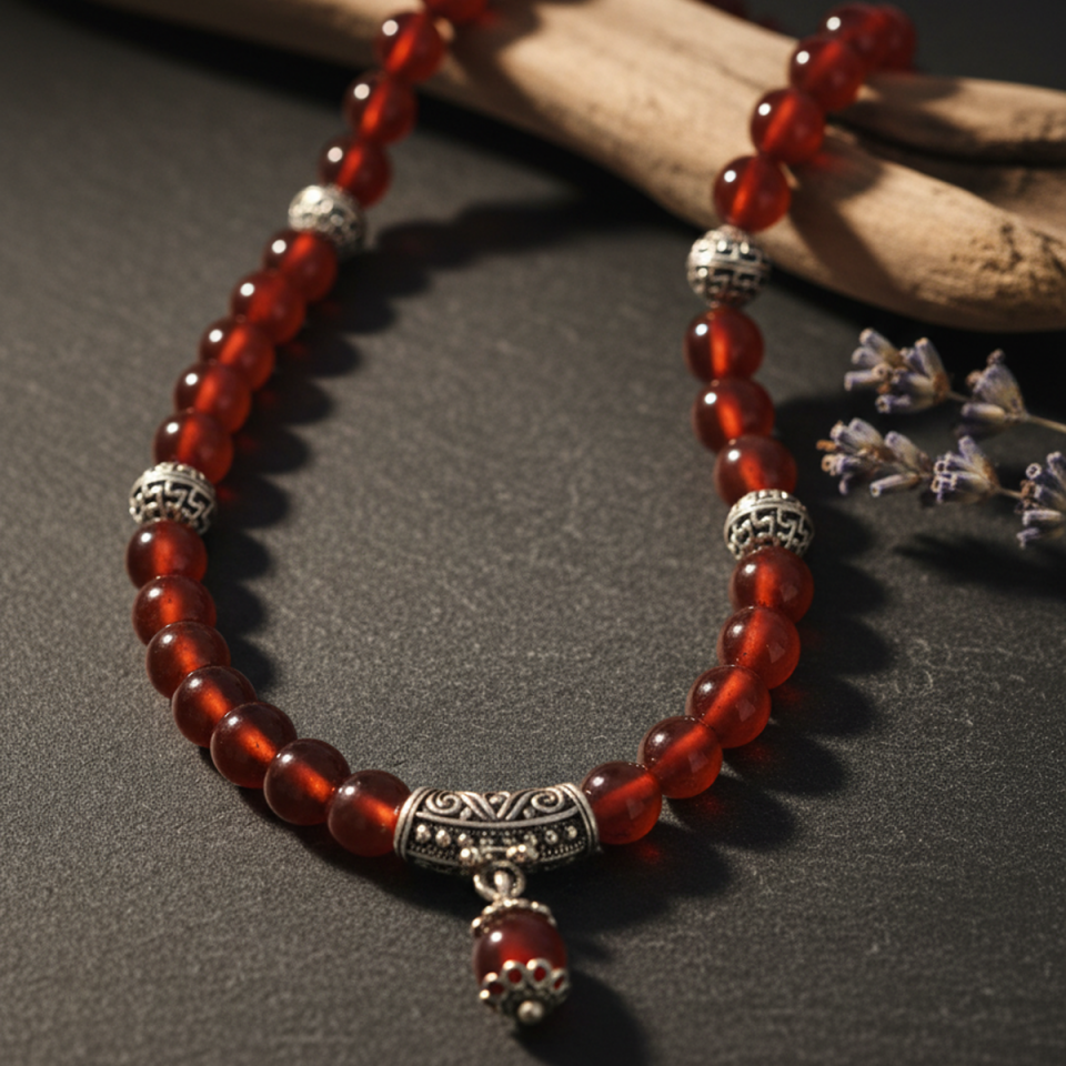 925 AYAR AKİK TAŞLI ANTİK GÜMÜŞ KOLYE