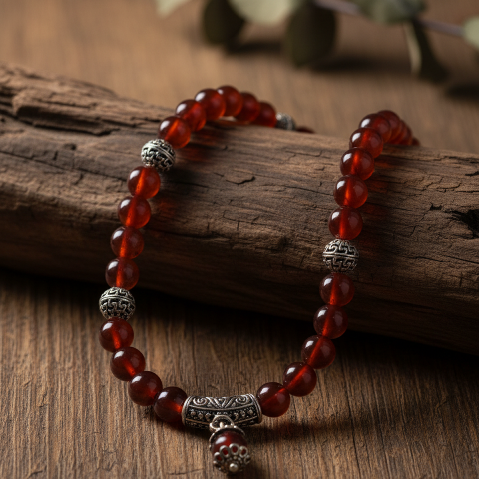 925 AYAR AKİK TAŞLI ANTİK GÜMÜŞ KOLYE