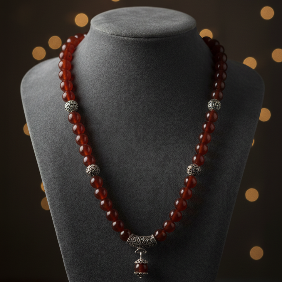 925 AYAR AKİK TAŞLI ANTİK GÜMÜŞ KOLYE