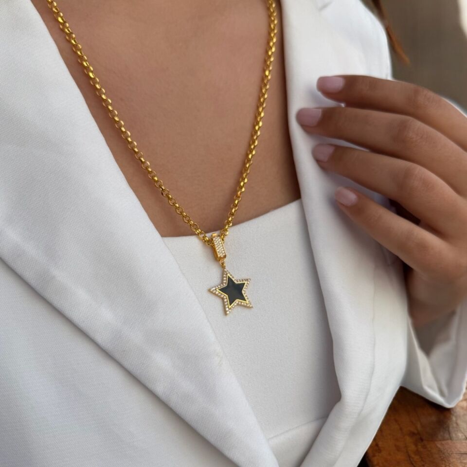 22 AYAR ÖZEL TASARIM SİYAH MİNELİ YILDIZ UÇ