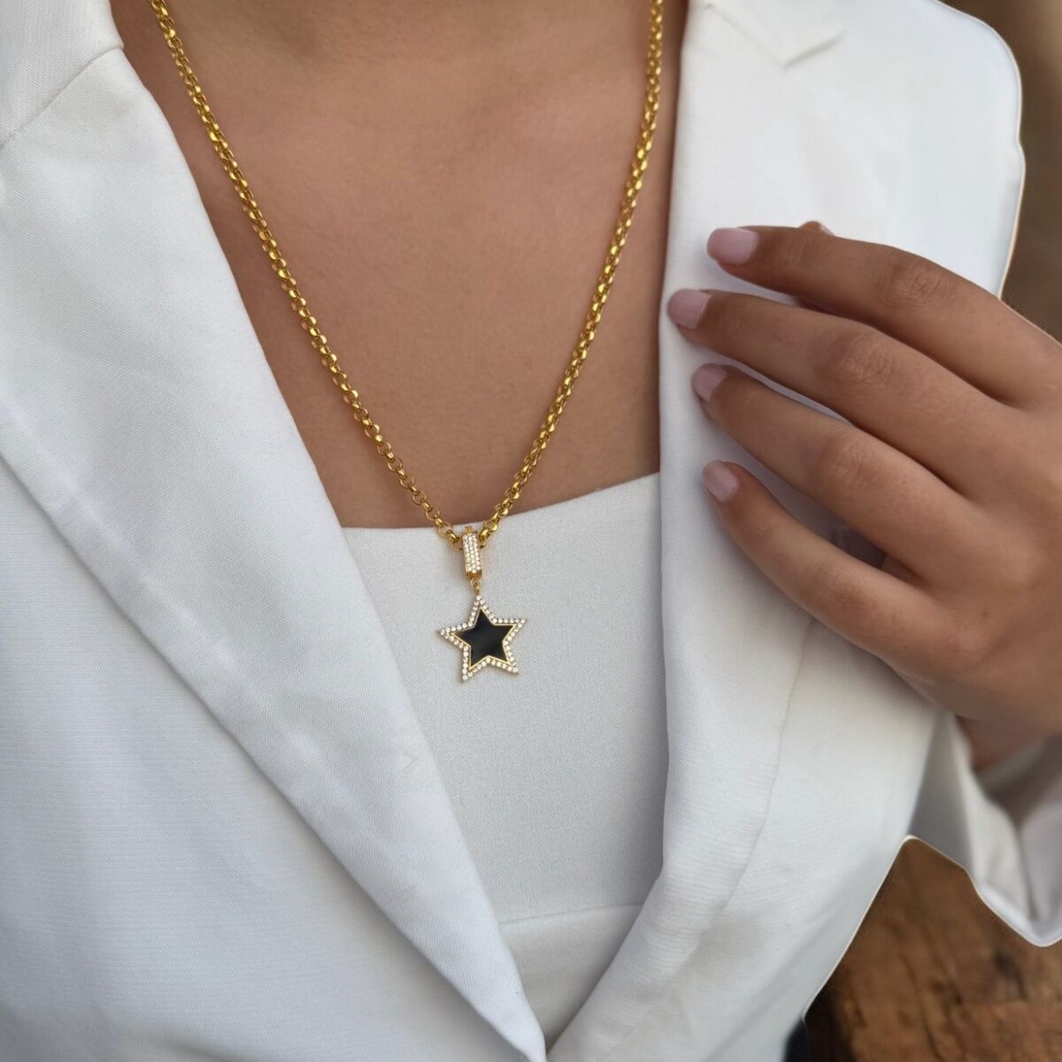 22 AYAR ÖZEL TASARIM SİYAH MİNELİ YILDIZ UÇ