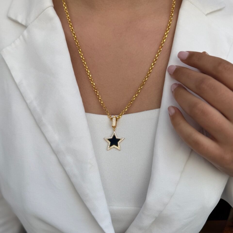 22 AYAR ÖZEL TASARIM SİYAH MİNELİ YILDIZ UÇ