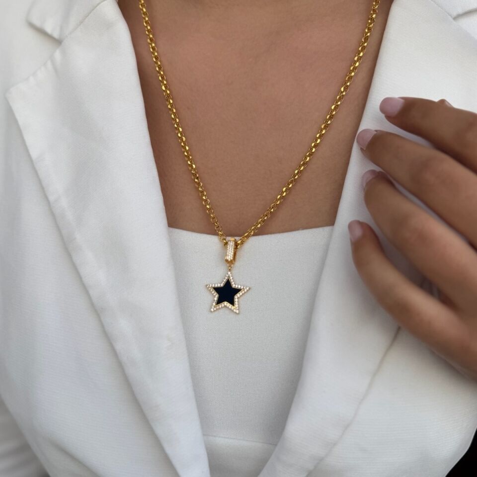 22 AYAR ÖZEL TASARIM SİYAH MİNELİ YILDIZ UÇ