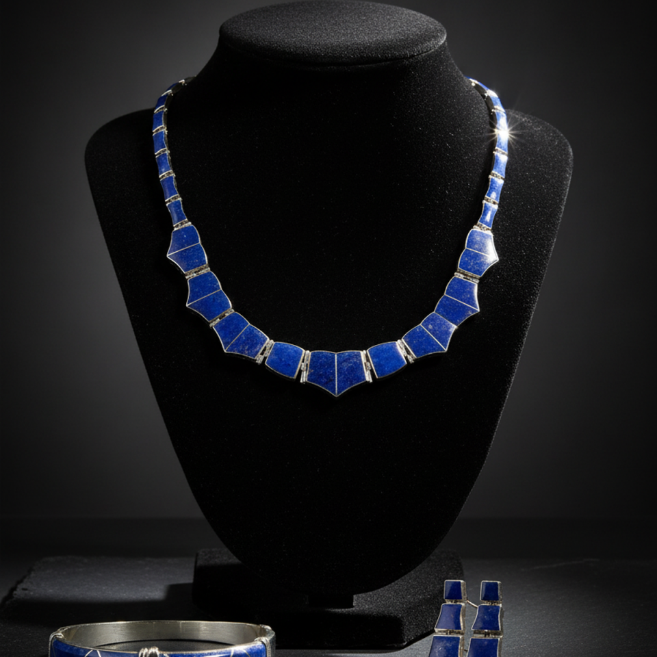 925 AYAR ORJİNAL LAPİS LAZULİ TAŞLI ÖZEL TASARIM ÜÇLÜ TAKIM