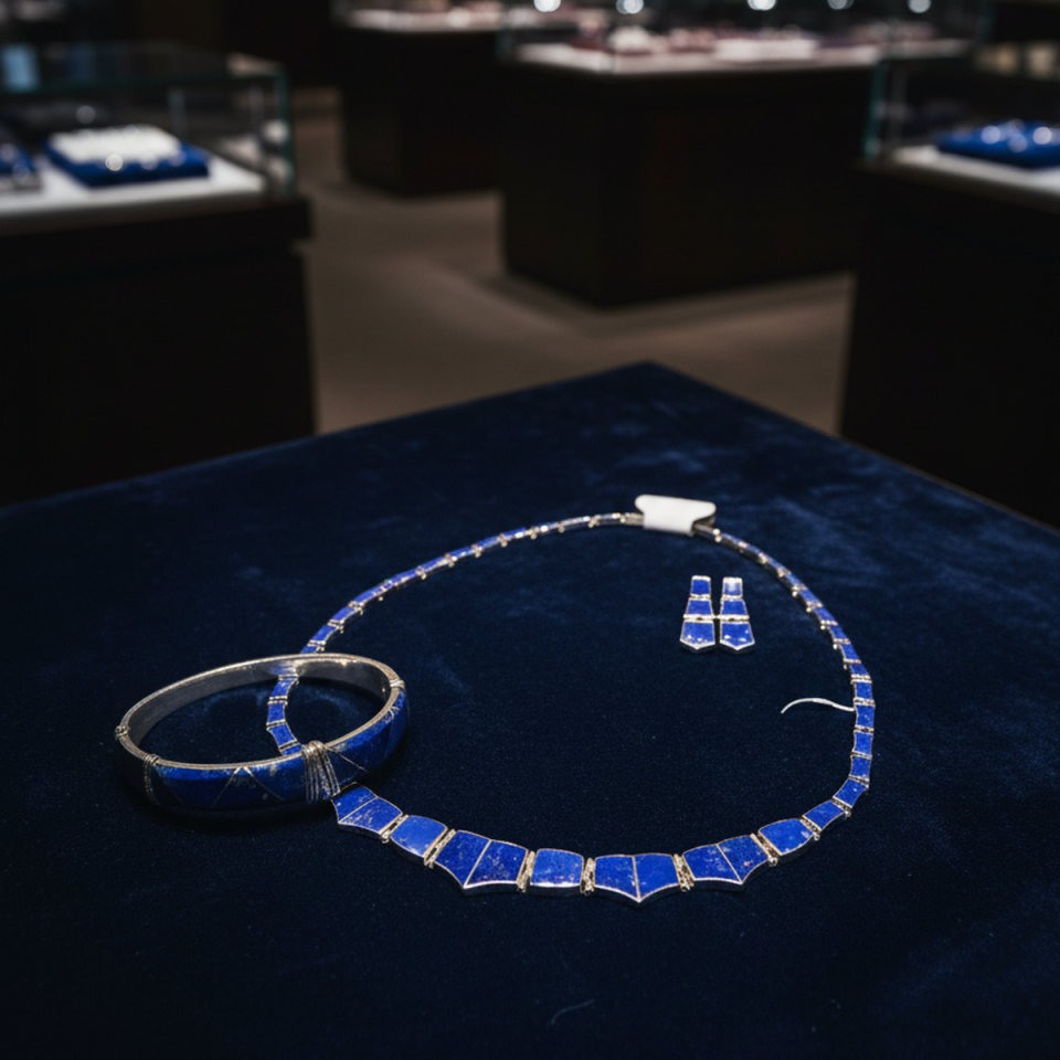925 AYAR ORJİNAL LAPİS LAZULİ TAŞLI ÖZEL TASARIM ÜÇLÜ TAKIM