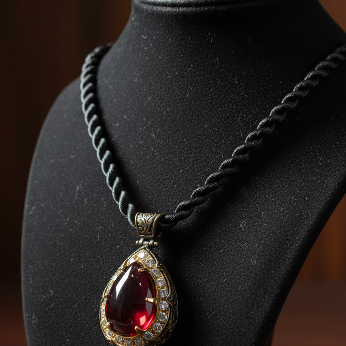 925 AYAR LAL TAŞLI ANTİK GÜMÜŞ KOLYE