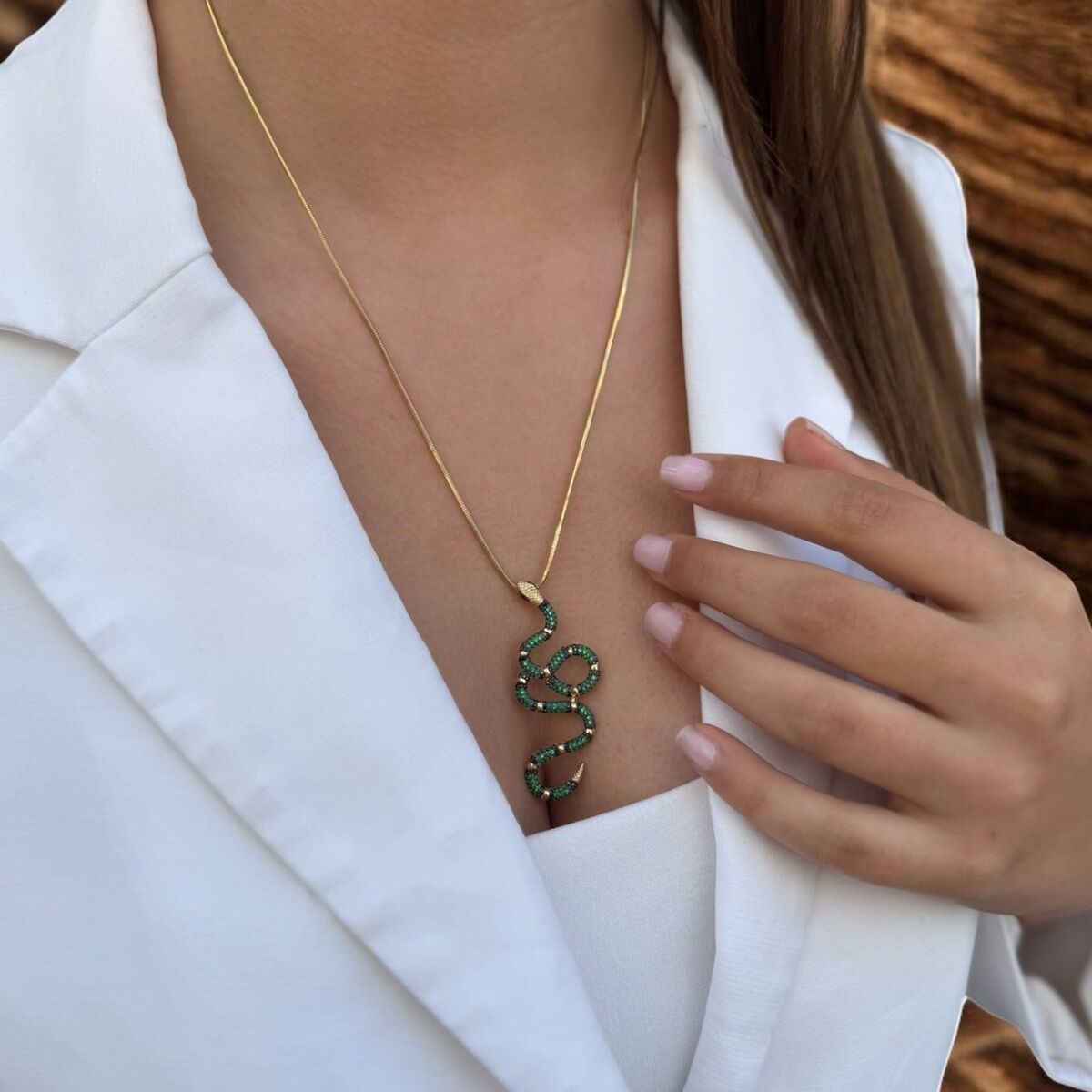 14 AYAR ÖZEL TASARIM İTALYAN ZİNCİRLİ YILAN KOLYE