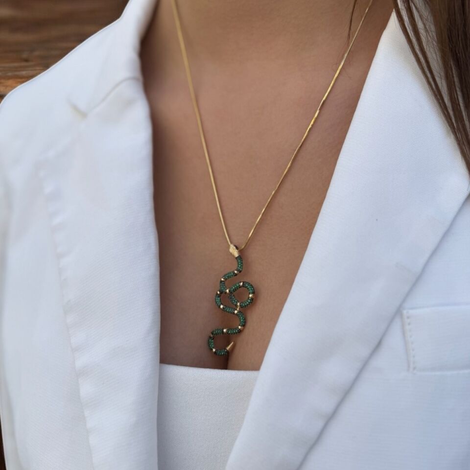 14 AYAR ÖZEL TASARIM İTALYAN ZİNCİRLİ YILAN KOLYE