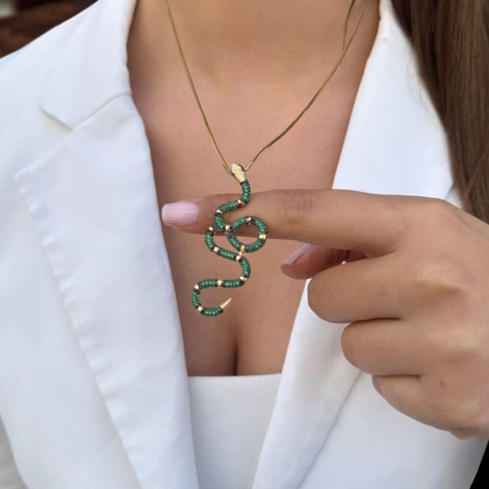 14 AYAR ÖZEL TASARIM İTALYAN ZİNCİRLİ YILAN KOLYE