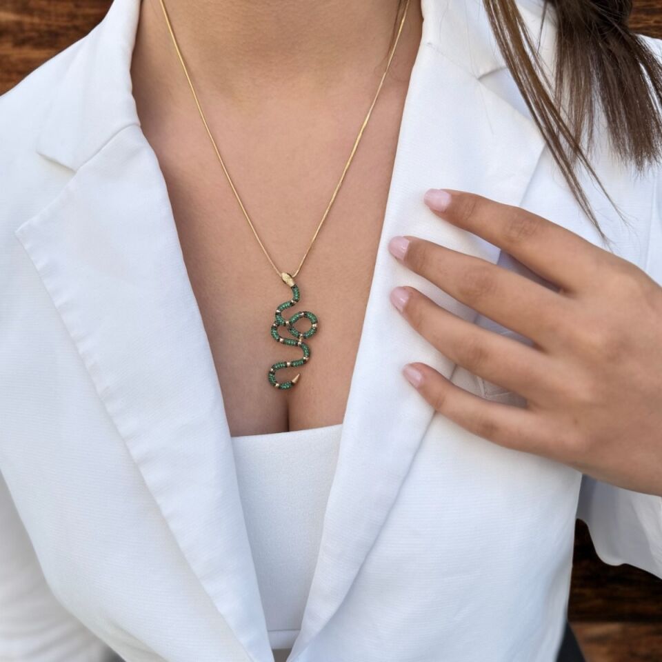 14 AYAR ÖZEL TASARIM İTALYAN ZİNCİRLİ YILAN KOLYE