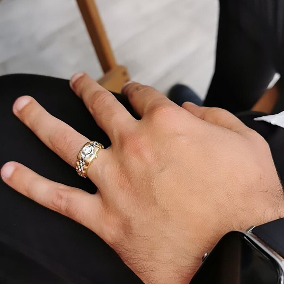 14 Ayar Özel Tasarım Saat Modeli Altın Yüzük