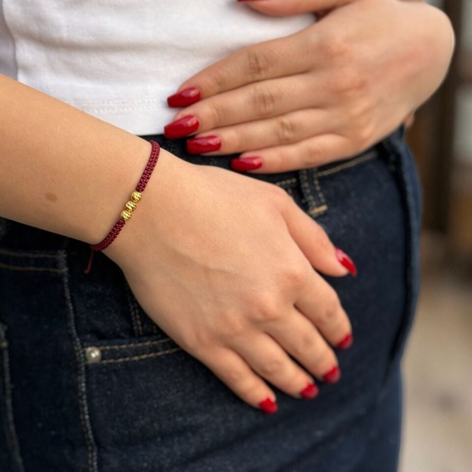 22 AYAR BORDO İPLİ DORİKA TOPLU ÖRME BİLEKLİK