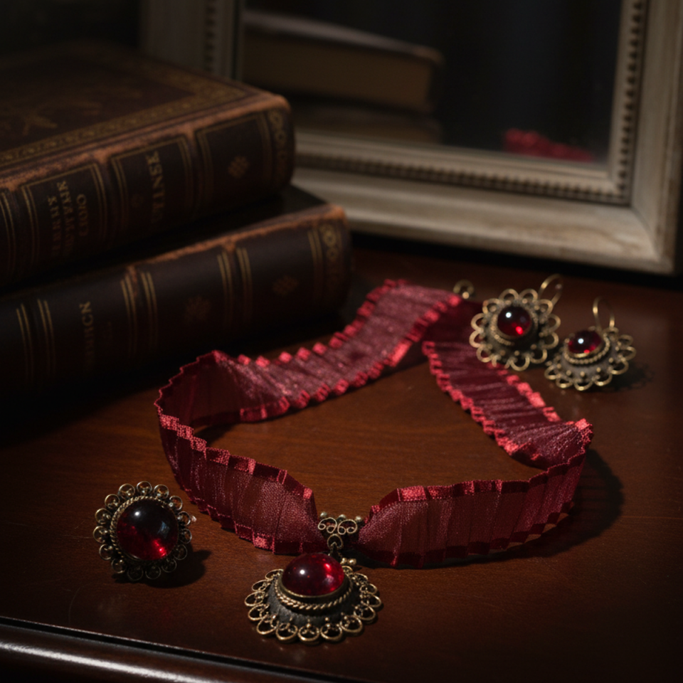 925 AYAR ÖZEL TASARIM ANTİK GÜMÜŞ LAL TAŞLI VALİDE SULTAN SETİ