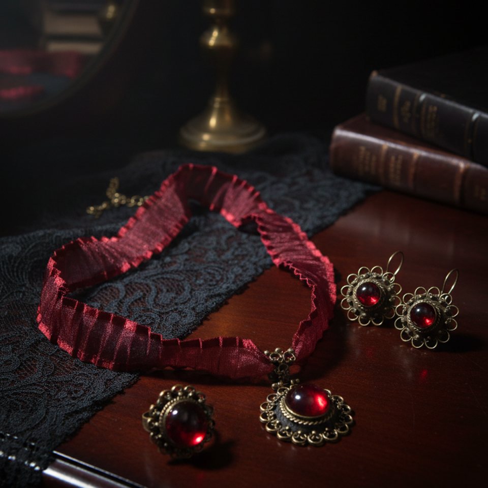 925 AYAR ÖZEL TASARIM ANTİK GÜMÜŞ LAL TAŞLI VALİDE SULTAN SETİ