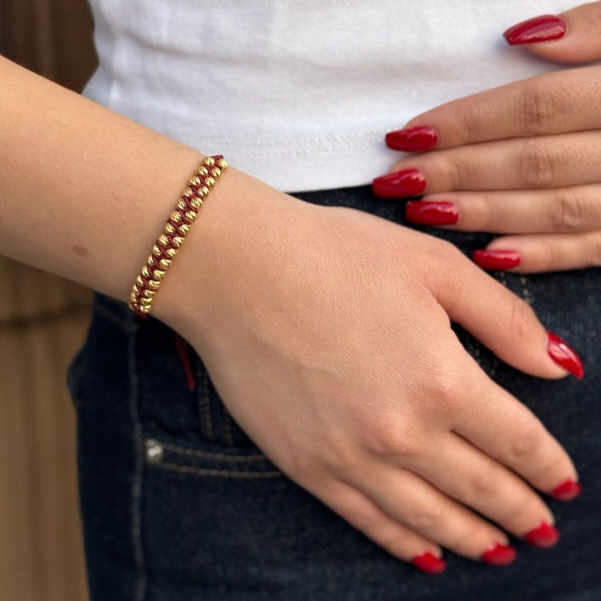 22 Ayar Bordo İpli̇ Dori̇ka Toplu Örme Bi̇lekli̇k