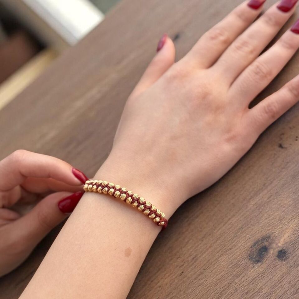 22 Ayar Bordo İpli̇ Dori̇ka Toplu Örme Bi̇lekli̇k
