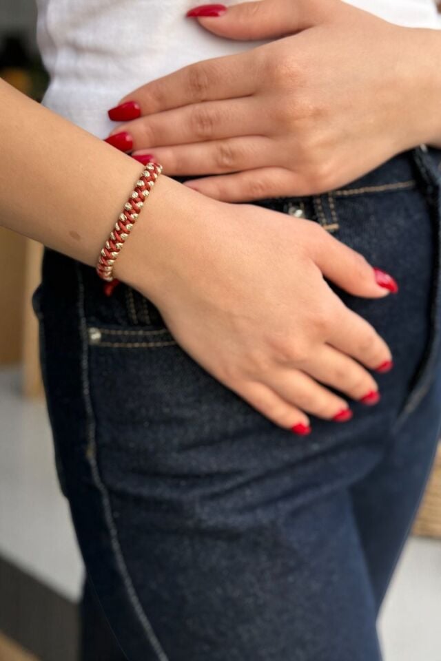 14 AYAR DORİKA TOPLU TARÇIN RENGİ İPLİ ÖRME BİLEKLİK