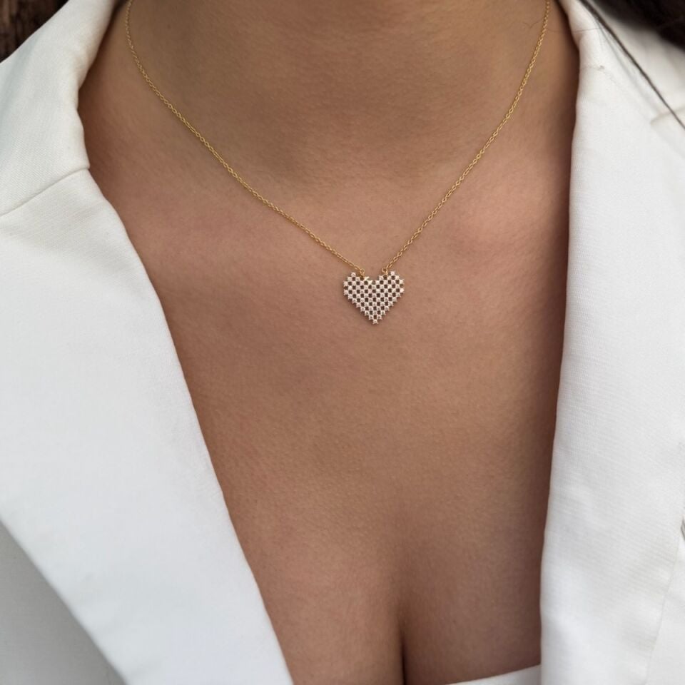 22 Ayar Taşlı Kalp Özel Tasarım Altın Kolye