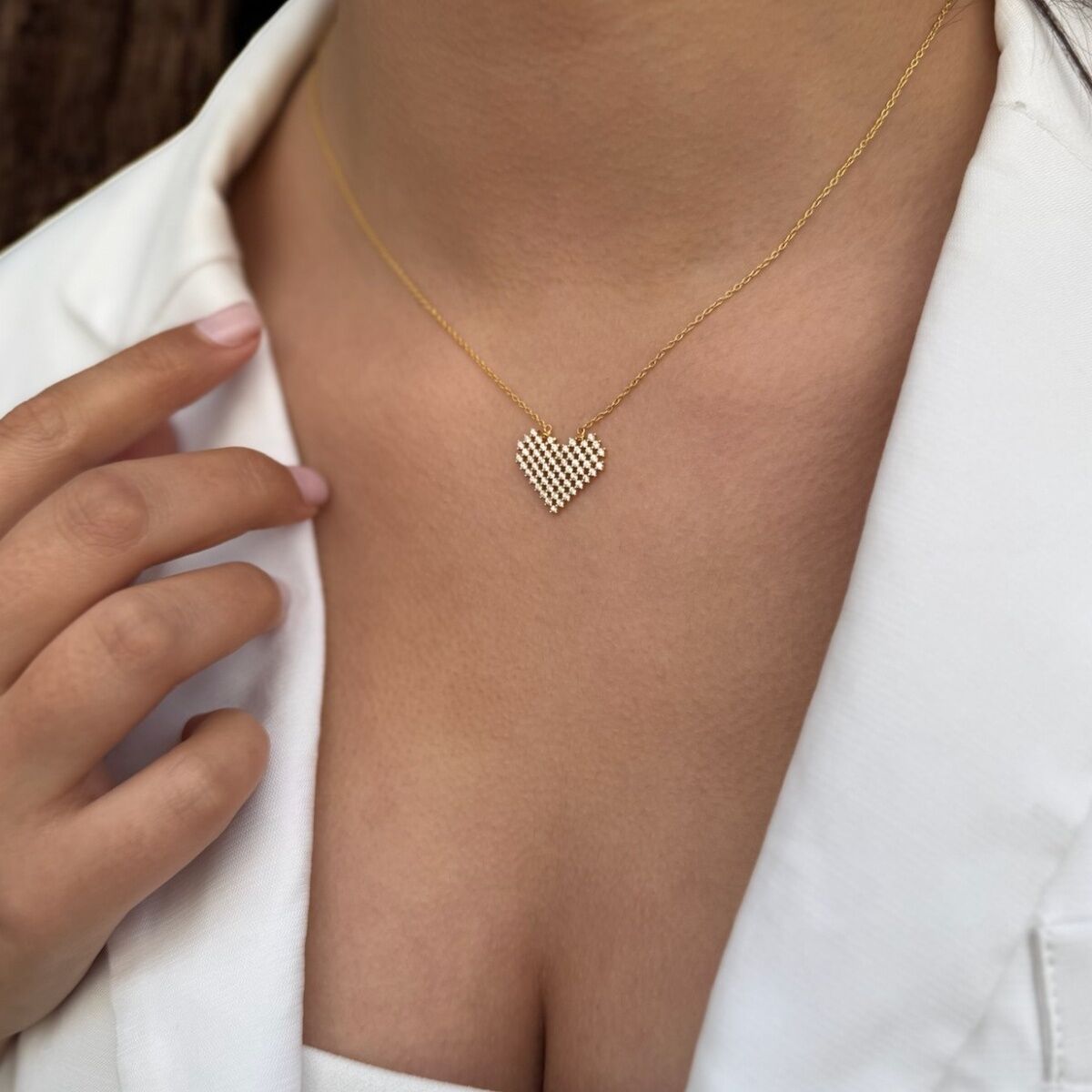 22 Ayar Taşlı Kalp Özel Tasarım Altın Kolye