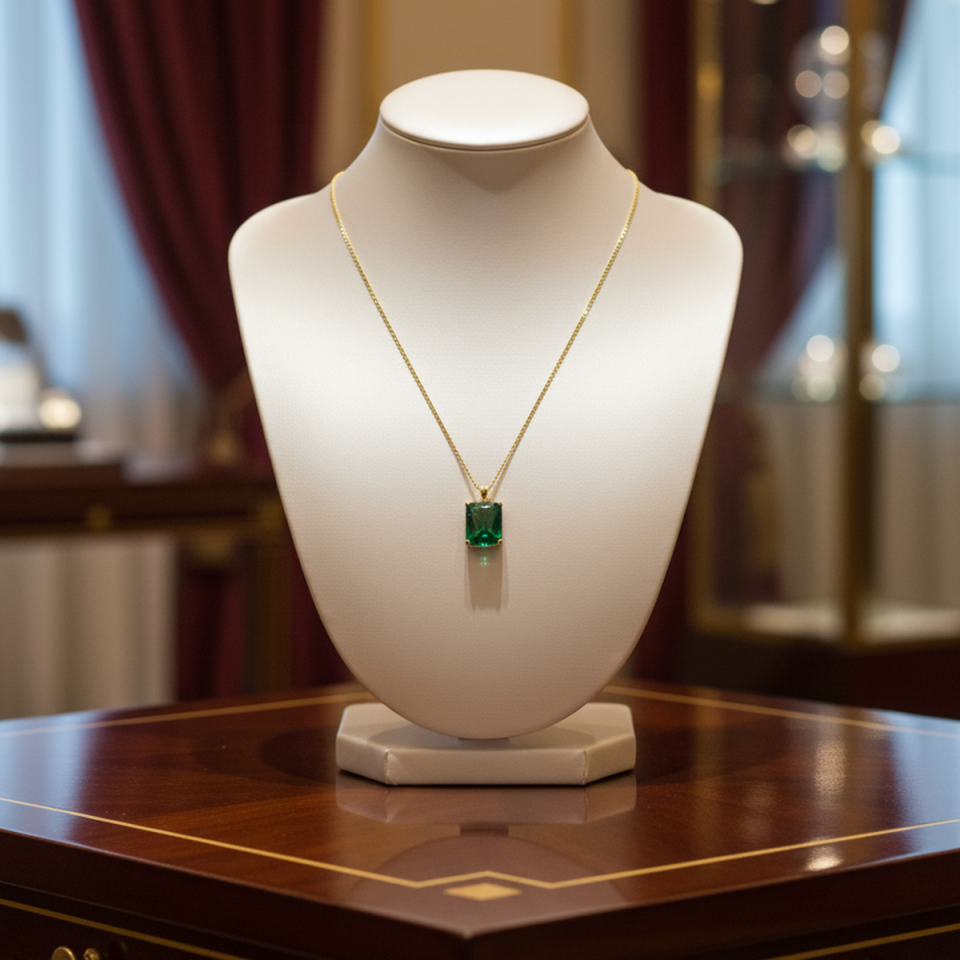 14 AYAR YEŞİL TAŞLI ÖZEL ÜRETİM ALTIN KOLYE