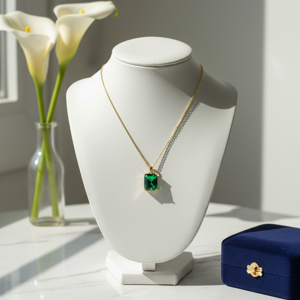 14 AYAR YEŞİL TAŞLI ÖZEL ÜRETİM ALTIN KOLYE