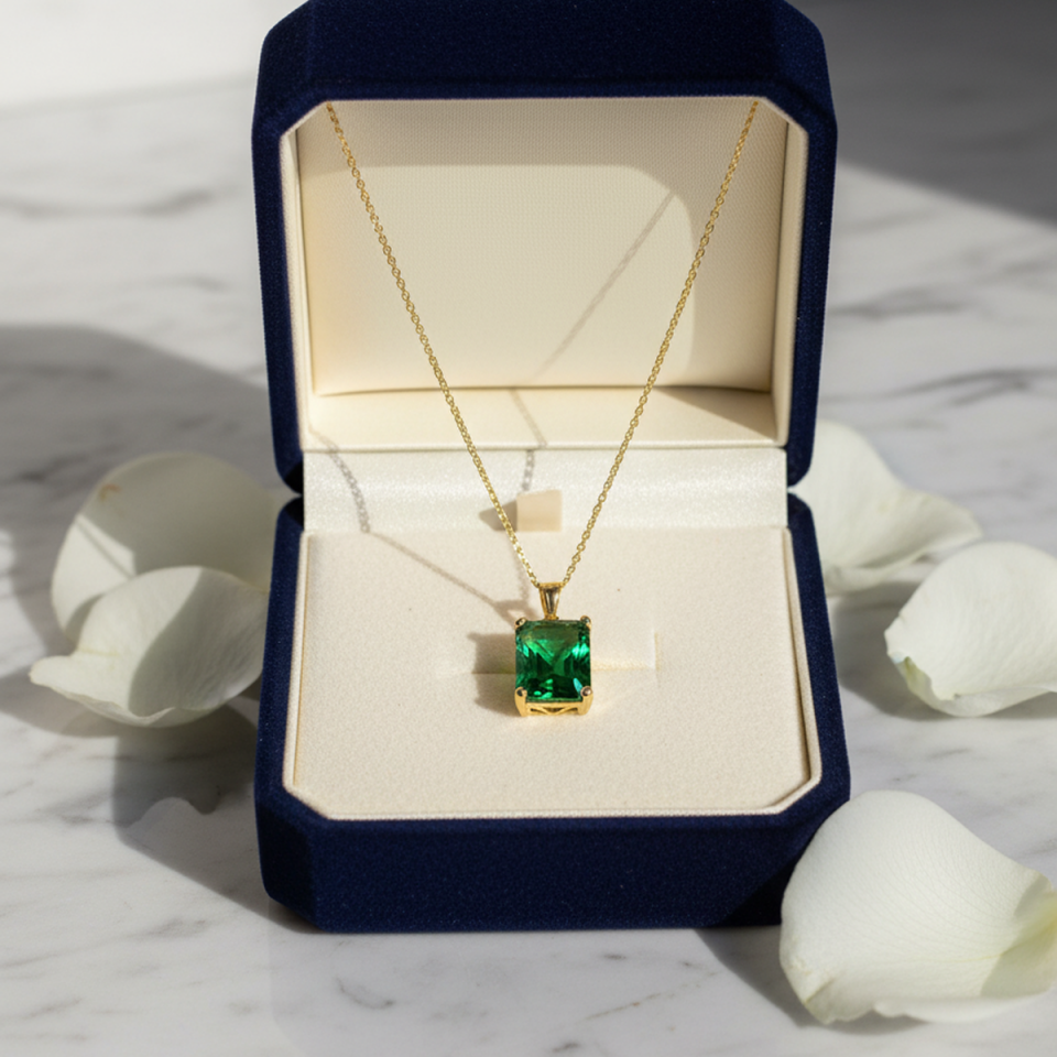 14 AYAR YEŞİL TAŞLI ÖZEL ÜRETİM ALTIN KOLYE