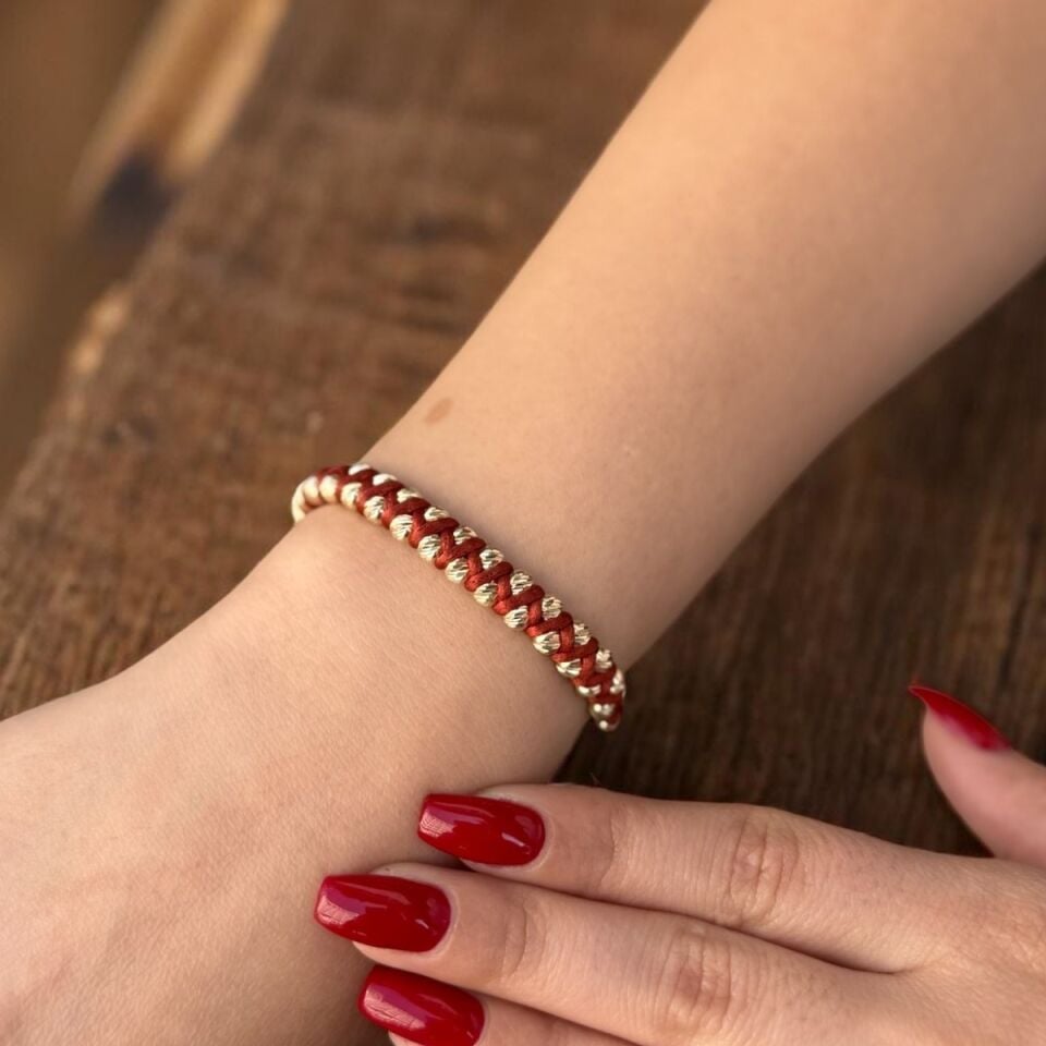 14 AYAR DORİKA TOPLU TARÇIN RENGİ İPLİ ÖRME BİLEKLİK