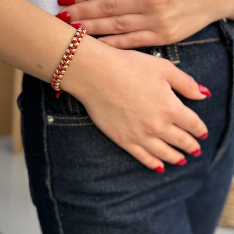 14 AYAR DORİKA TOPLU TARÇIN RENGİ İPLİ ÖRME BİLEKLİK