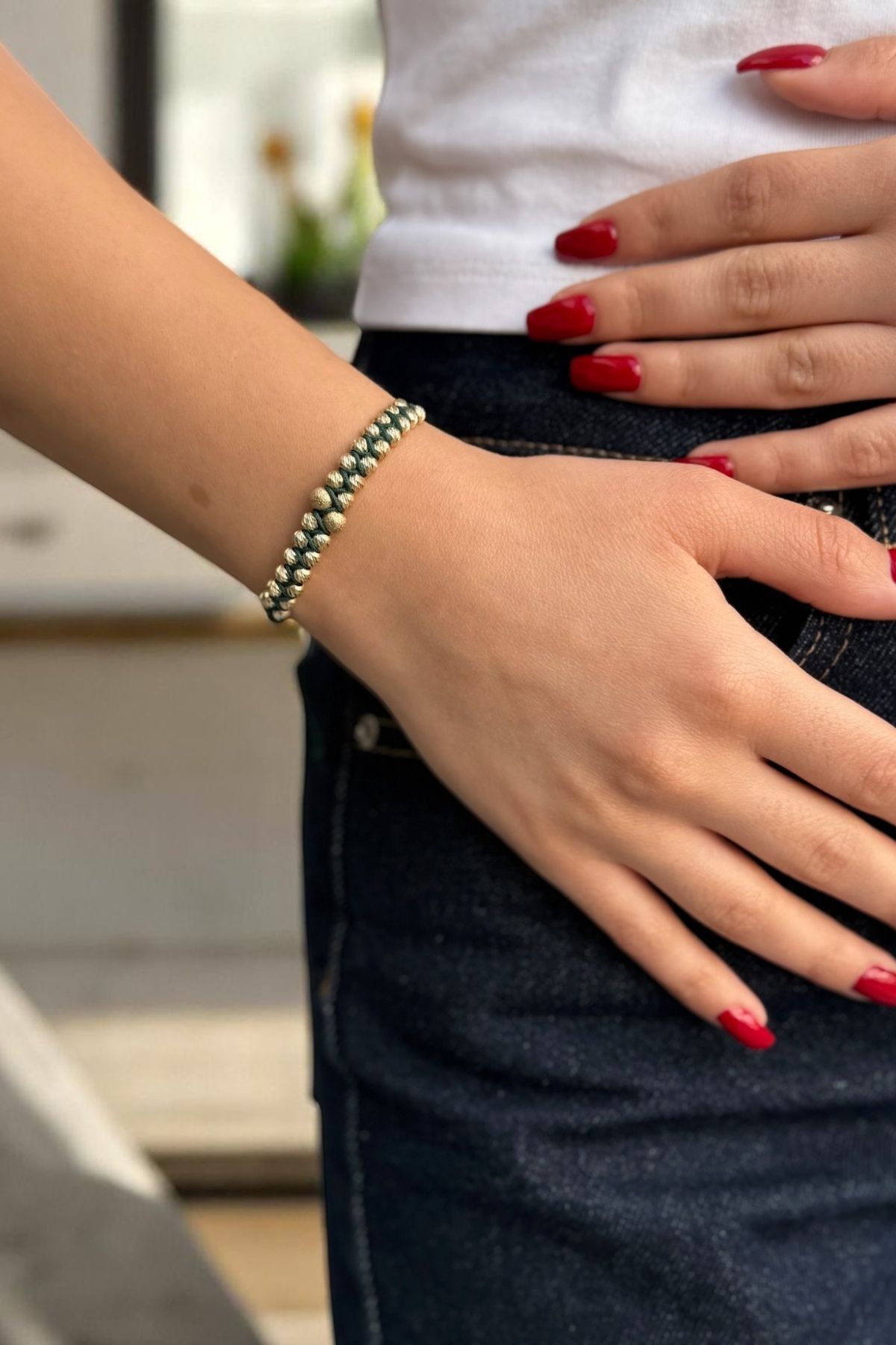 14 AYAR DORİKA TOPLU YEŞİL İPLİ ÖRME BİLEKLİK