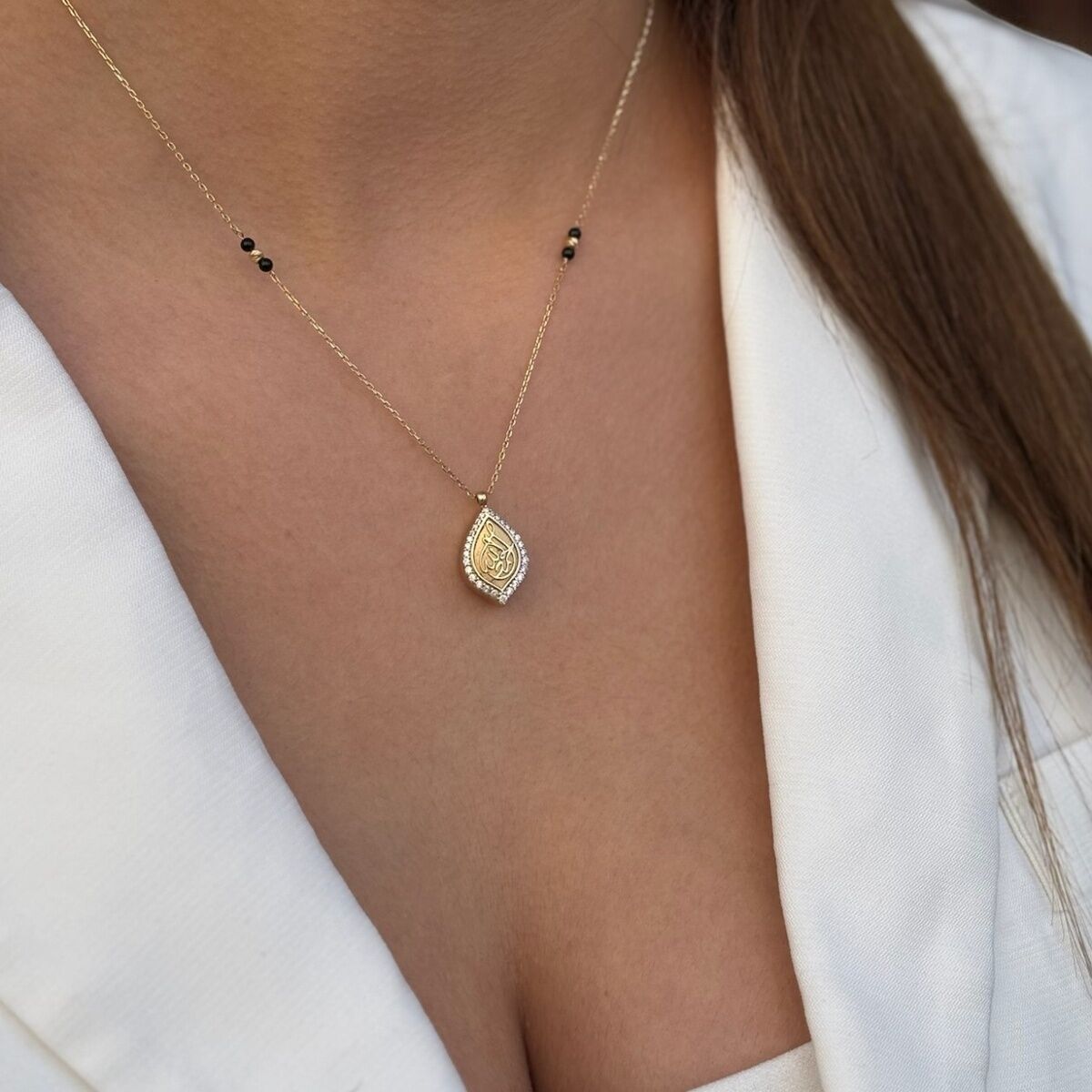 14 Ayar Özel Tasarim Di̇ni̇ Hac Kabe Örtüsü Parçali Altin Kolye