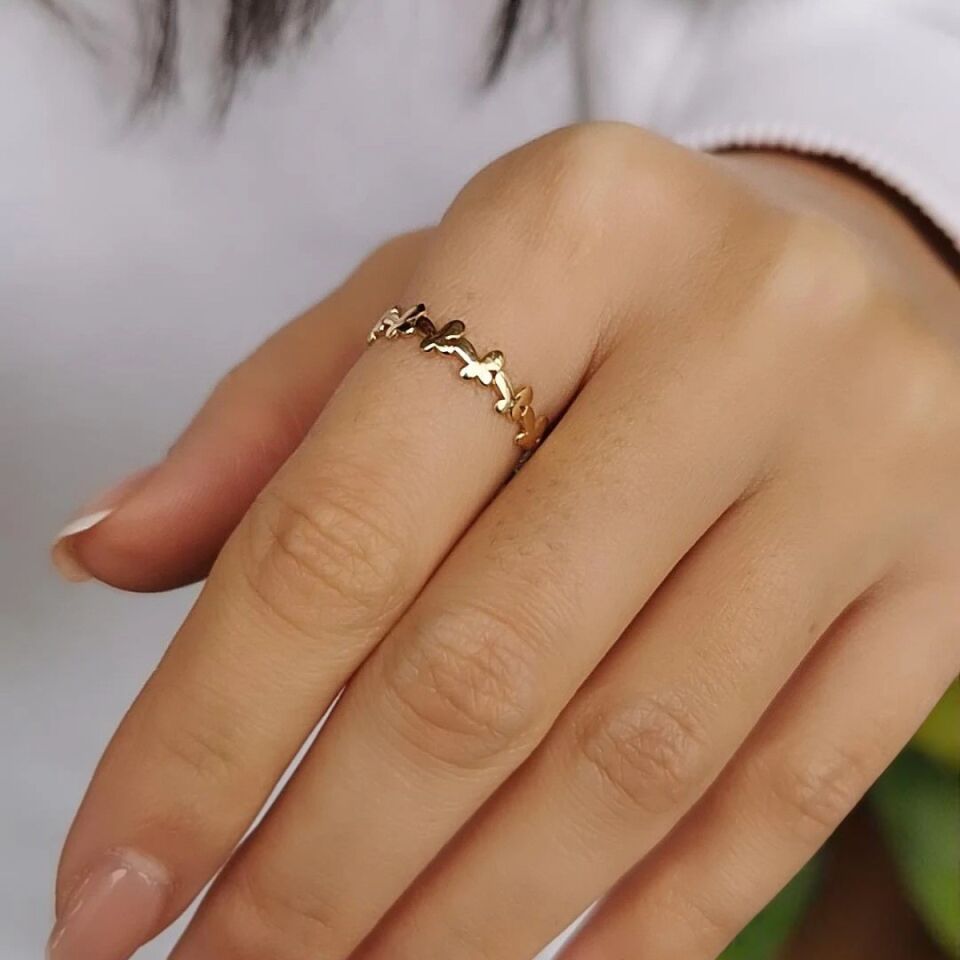 14 AYAR KELEBEK MODEL MİNİMAL ALTIN YÜZÜK