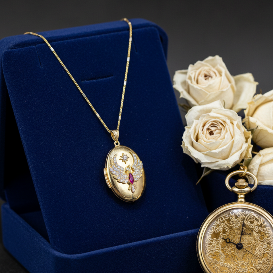 14 AYAR ANKAKUŞU TASARIM MADALYON ÇERÇEVE KOLYE