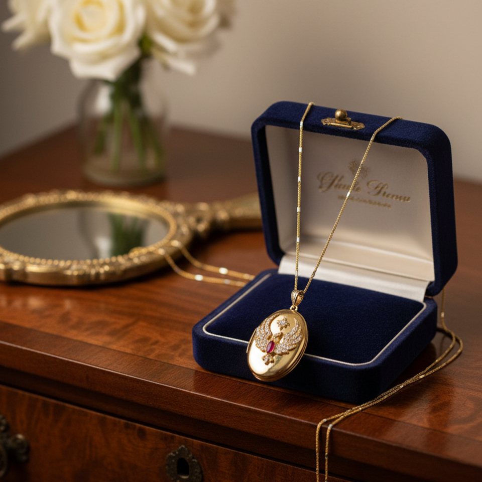 14 AYAR ANKAKUŞU TASARIM MADALYON ÇERÇEVE KOLYE