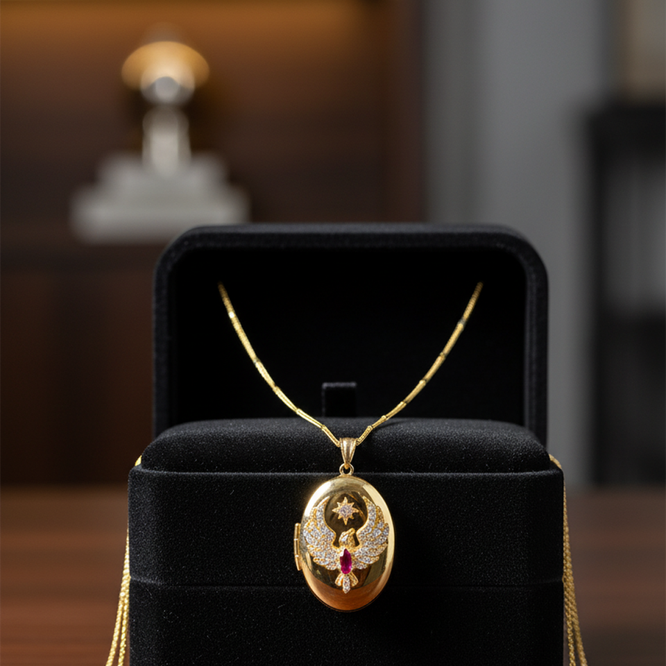 14 AYAR ANKAKUŞU TASARIM MADALYON ÇERÇEVE KOLYE