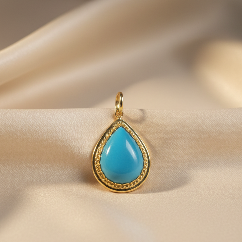 14 AYAR DAMLA MODEL FİRUZE TAŞLI KOLYE UCU