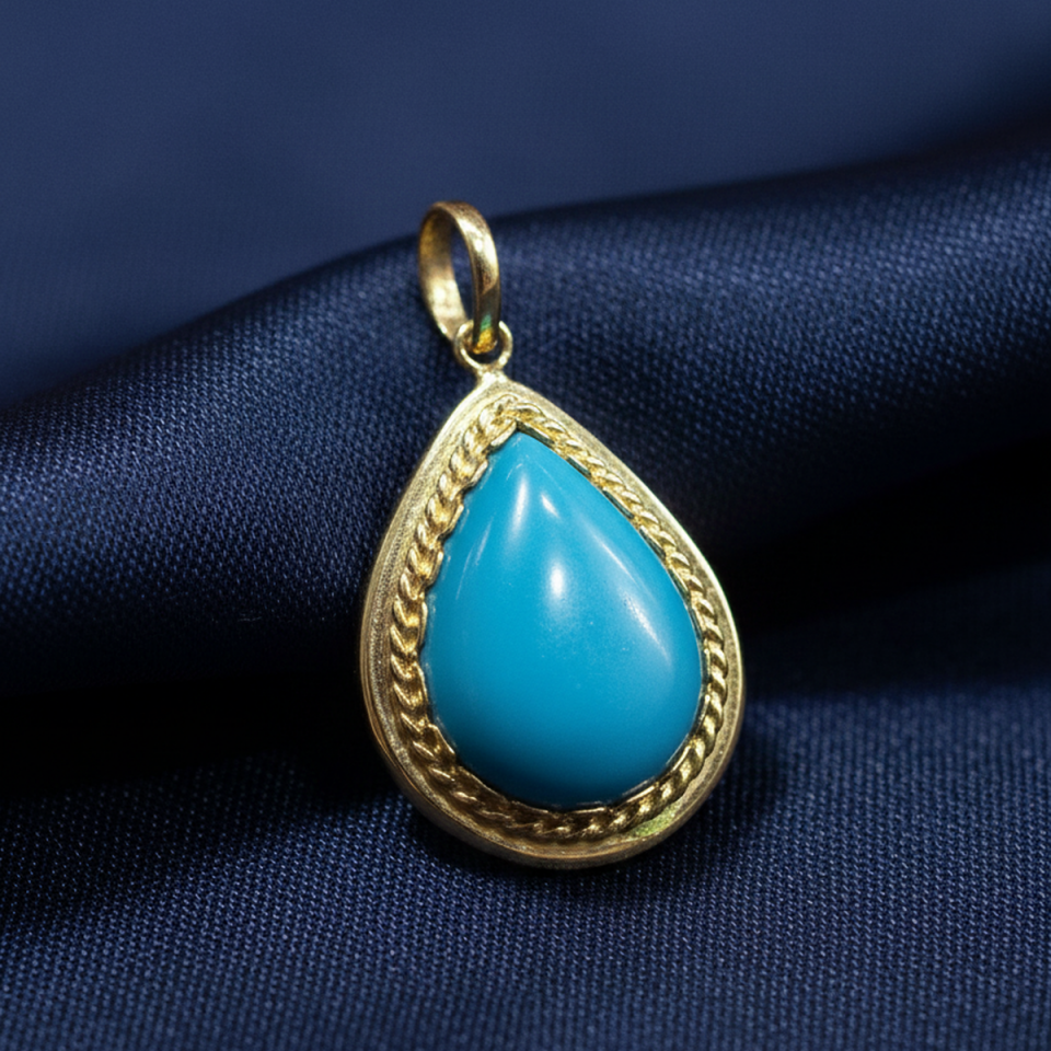 14 AYAR DAMLA MODEL FİRUZE TAŞLI KOLYE UCU