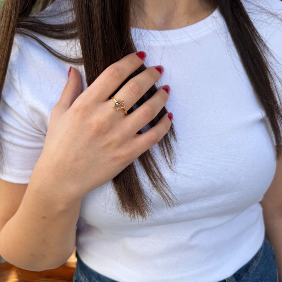 22 AYAR MELEK NAZAR BONCUK DETAYLI YÜZÜK