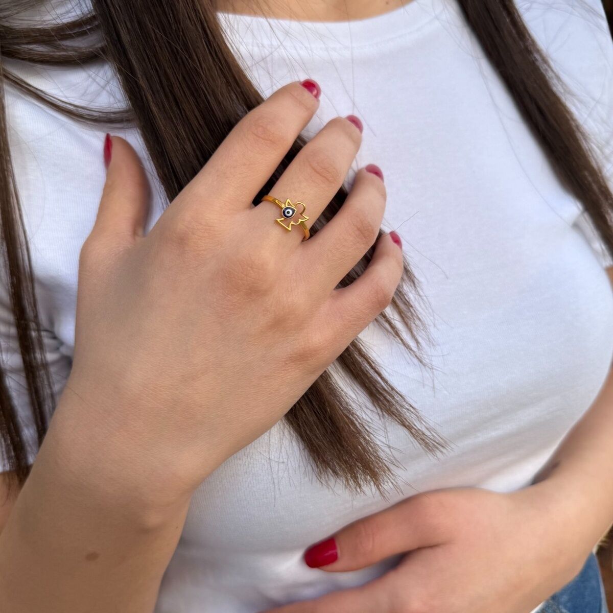 22 AYAR MELEK NAZAR BONCUK DETAYLI YÜZÜK