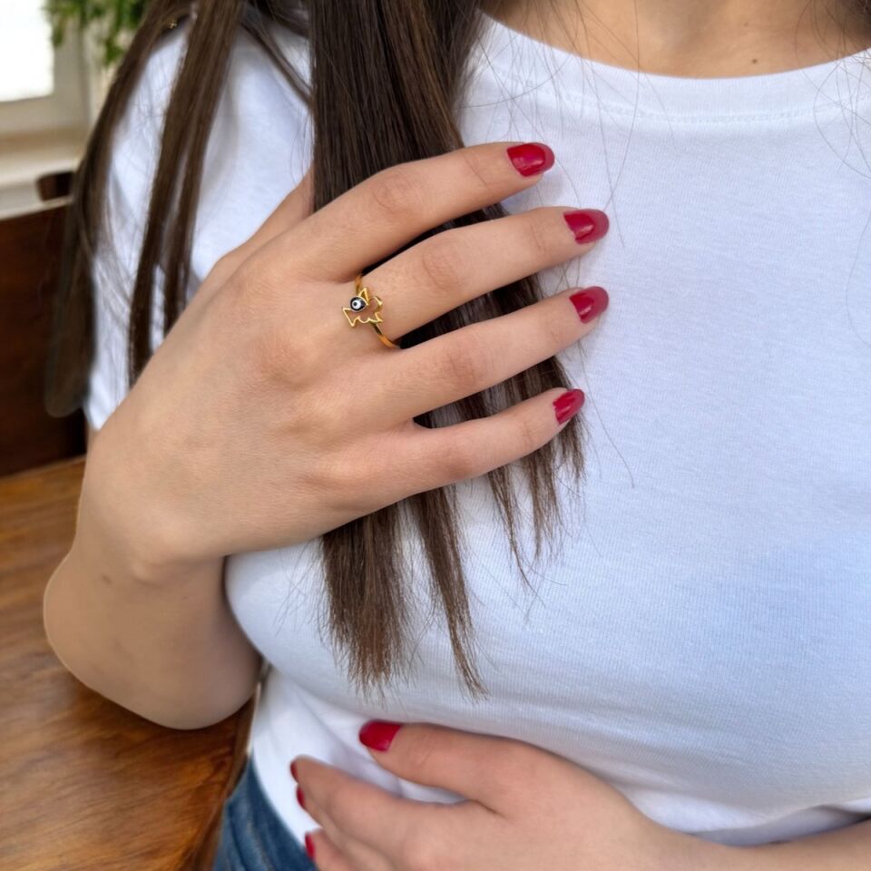 22 AYAR MELEK NAZAR BONCUK DETAYLI YÜZÜK