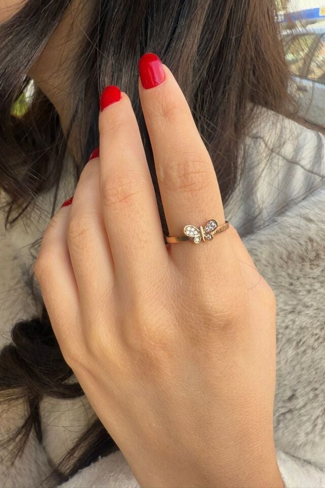14 AYAR ROSE RENGİ KELEBEK ALTIN YÜZÜK