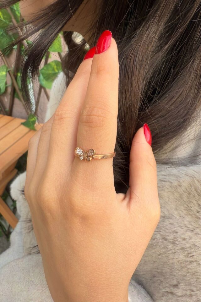 14 AYAR ROSE RENGİ KELEBEK ALTIN YÜZÜK 17