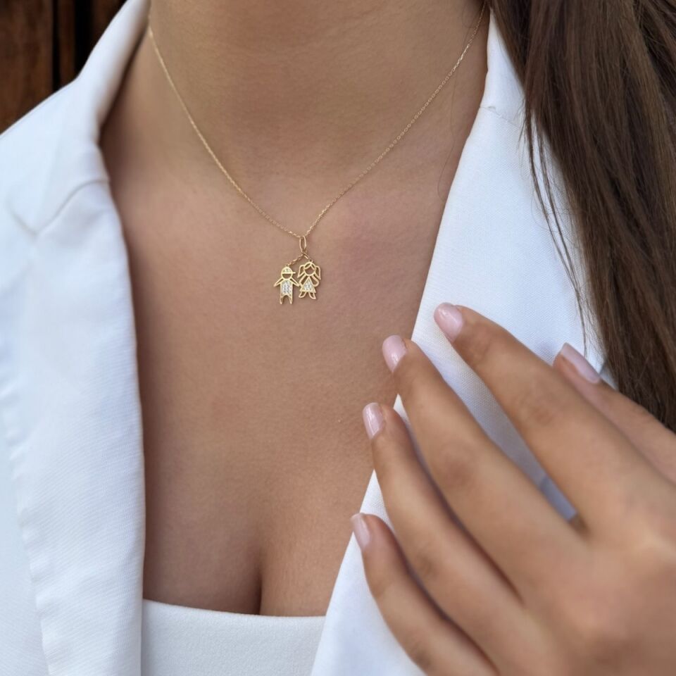 14 Ayar Italyan Kız Ve Erkek Çocuk Kolyesi