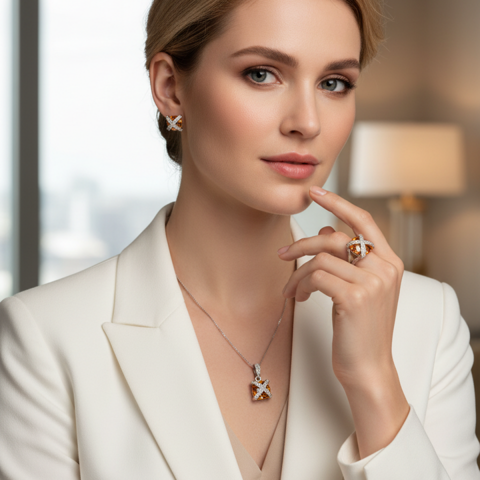 14 AYAR İTALYAN MODEL BAL CİTRİN TAŞLI TAKIM