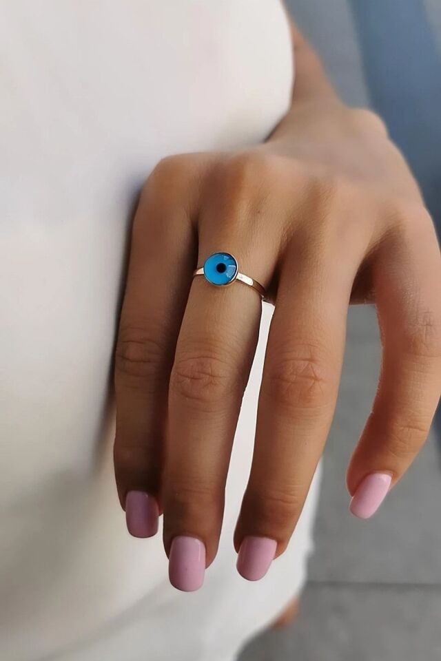 14 Ayar Nazar Boncuklu Altın Yüzük 16